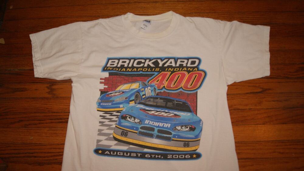 2006 Brickyard 400 Indianapolis Indiana White L TShirt NASCAR 2 Sided Racing
